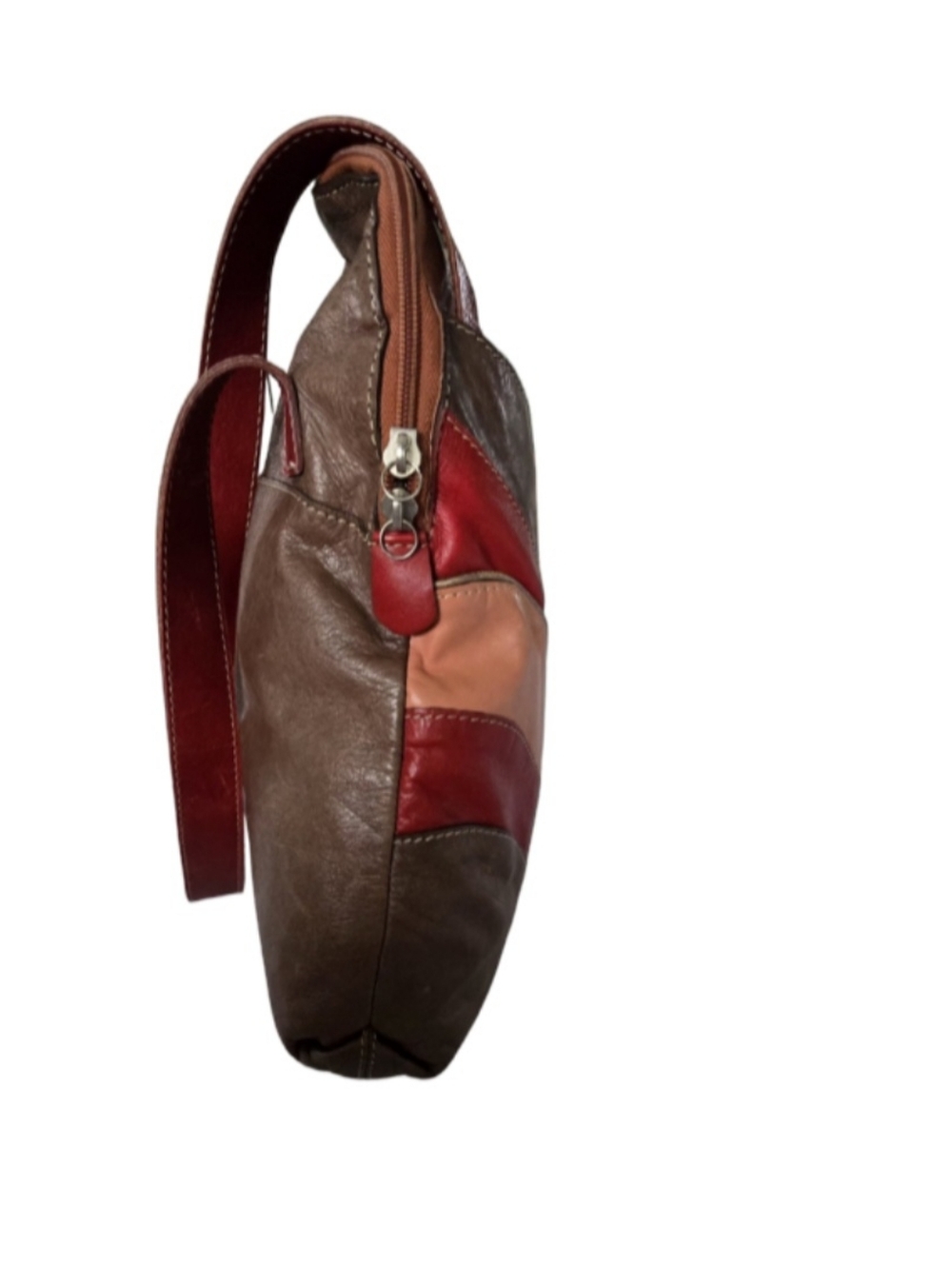 Velez Colombian Leather Vintage Earthy Chevron Stripe Sling Bag Shoulder Purse - Picture 4 of 15